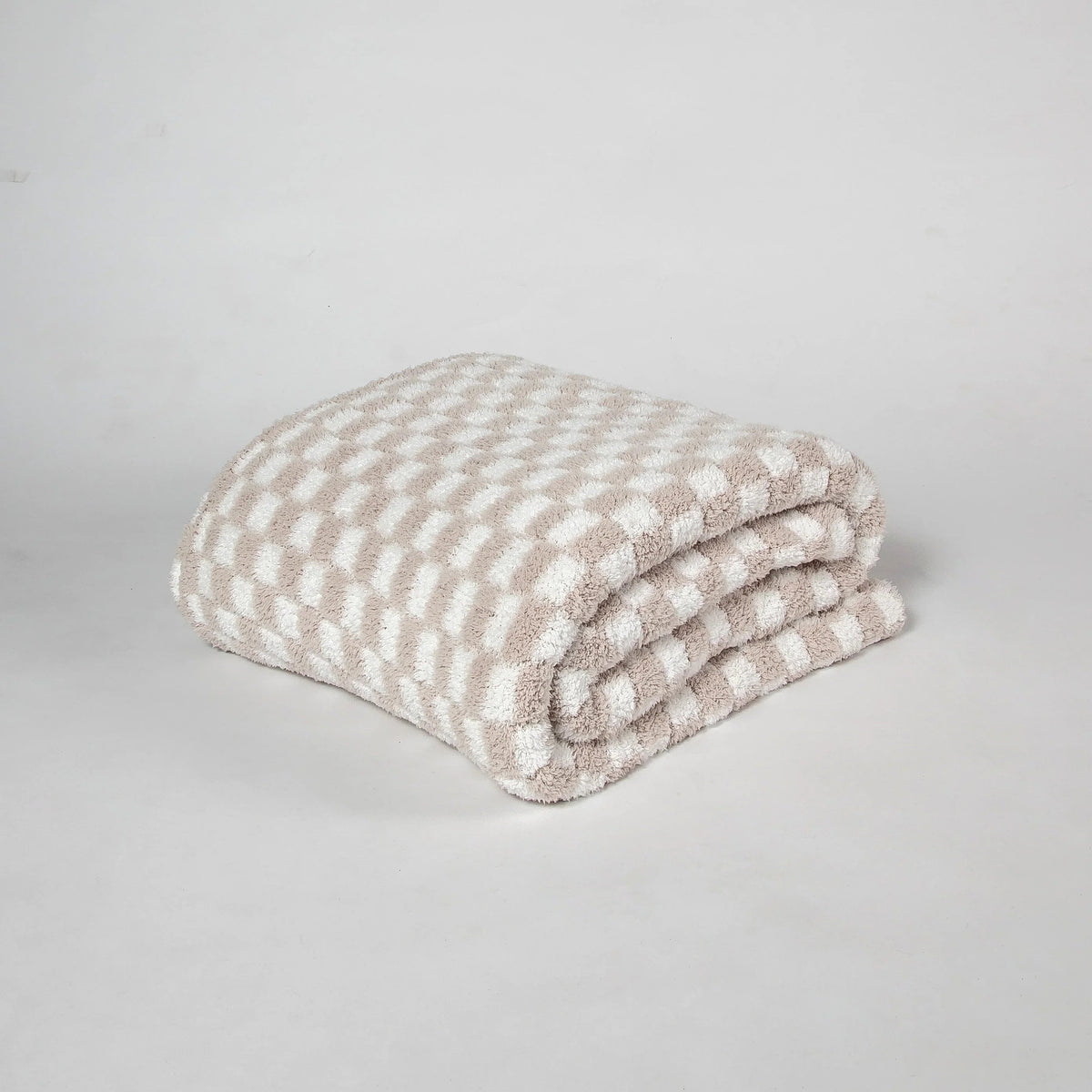 Blushing Beige & White Check Print Extended Throw