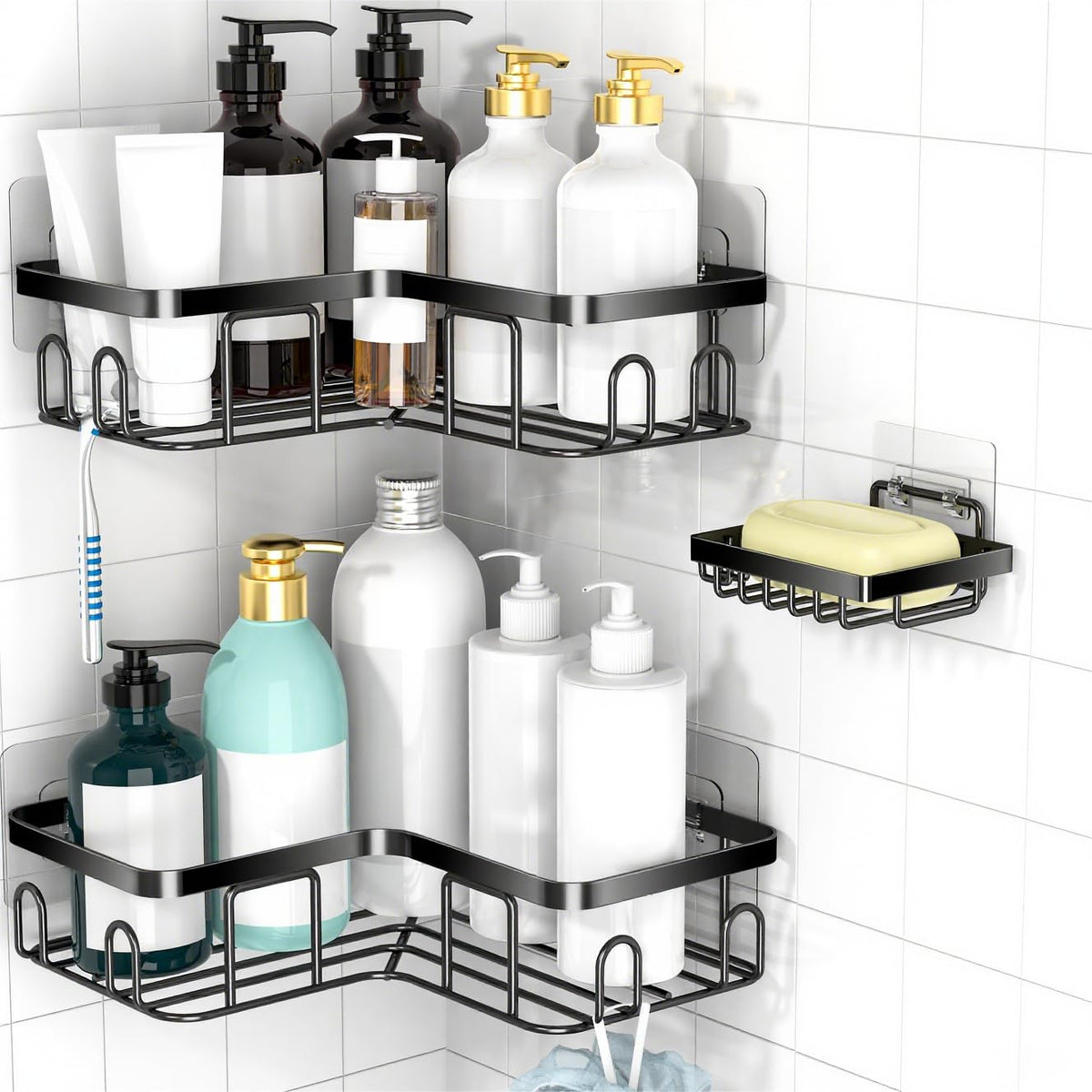 3-Pack Corner Shower Caddy with Soap Holder