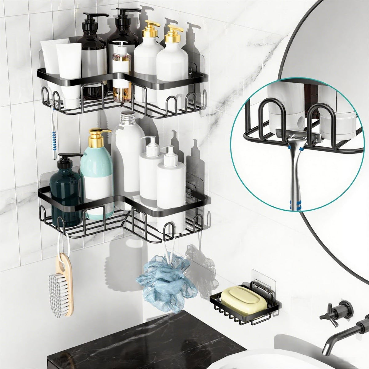 3-Pack Corner Shower Caddy with Soap Holder