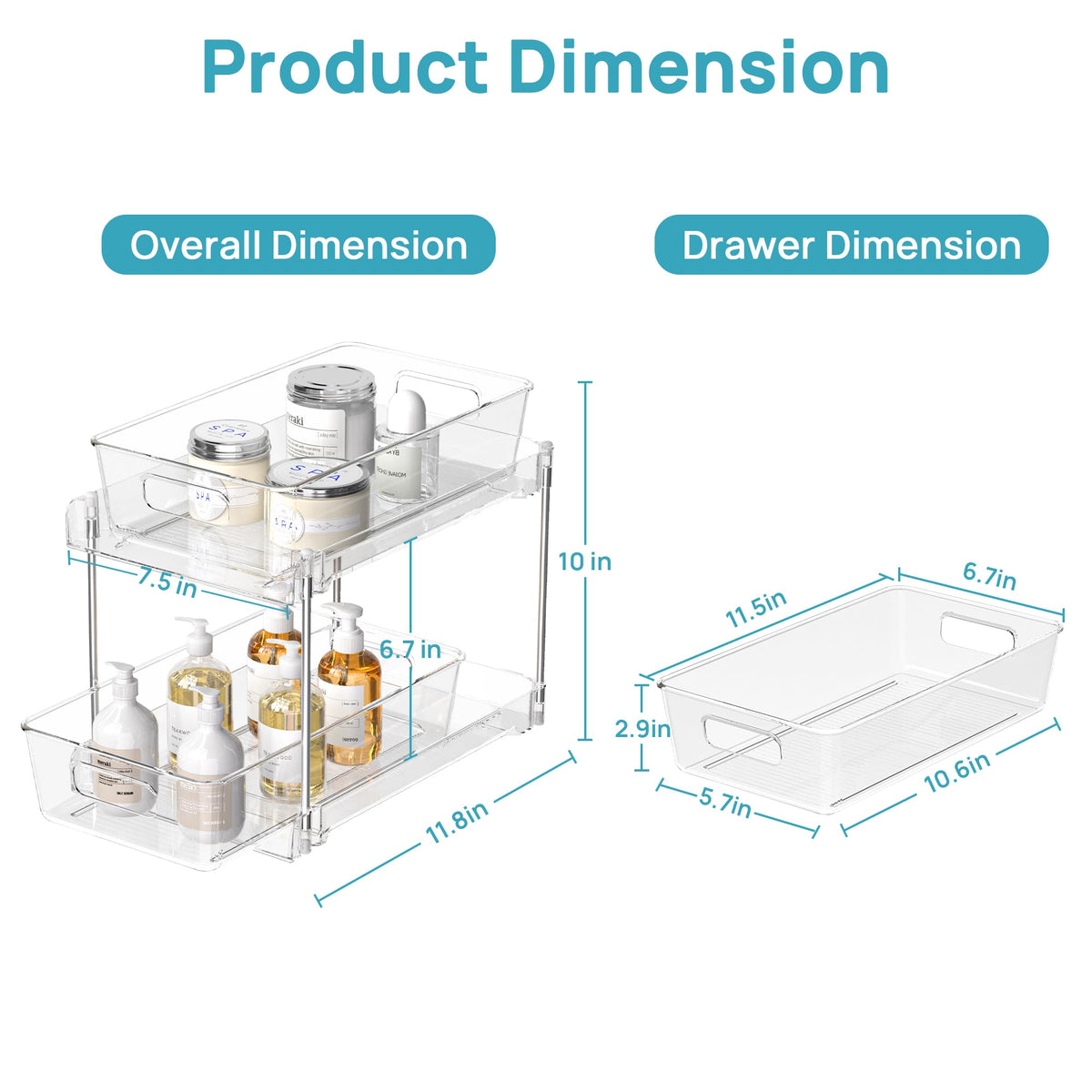 2-Tier Clear Bathroom Organizer – 2 Pack