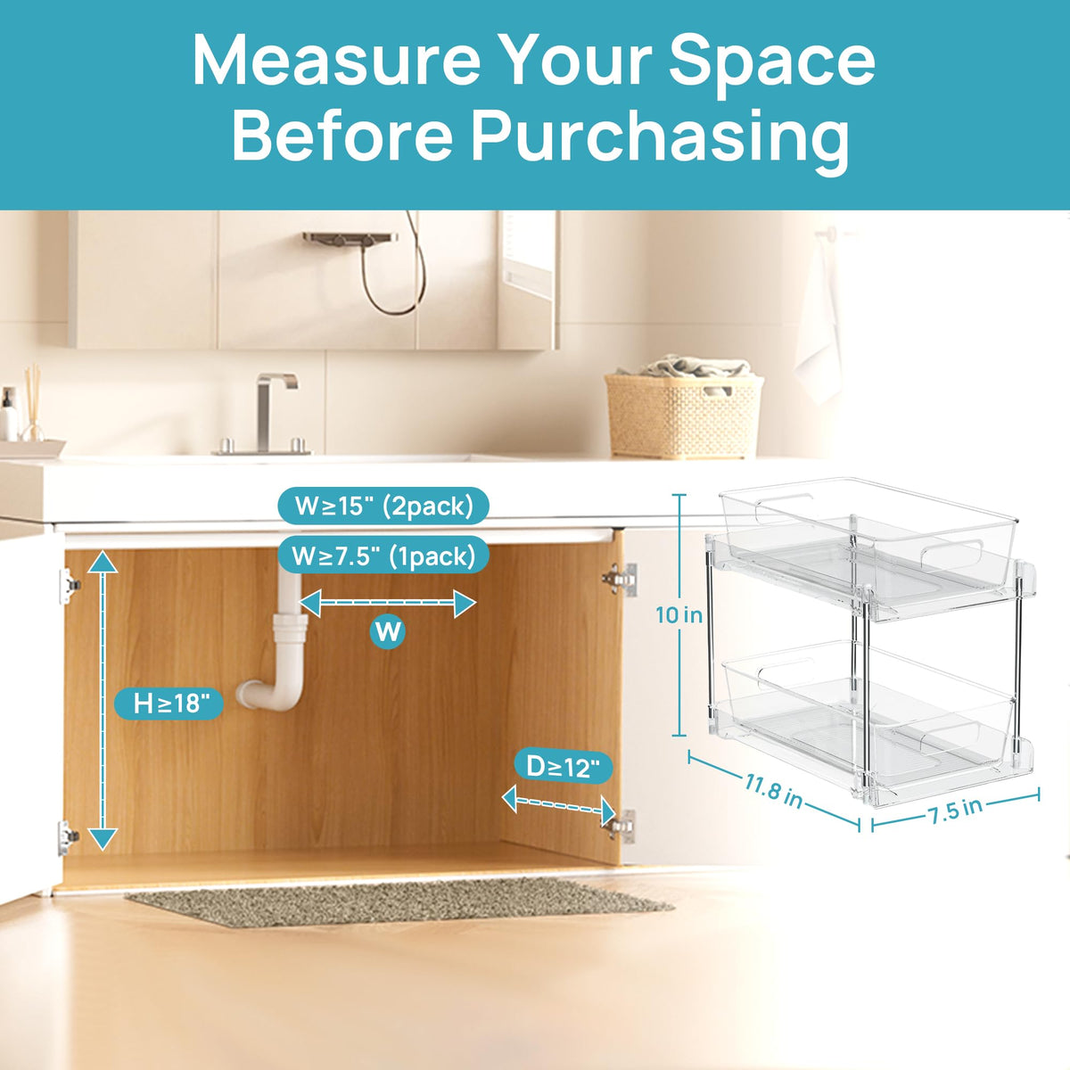 2-Tier Clear Bathroom Organizer – 2 Pack