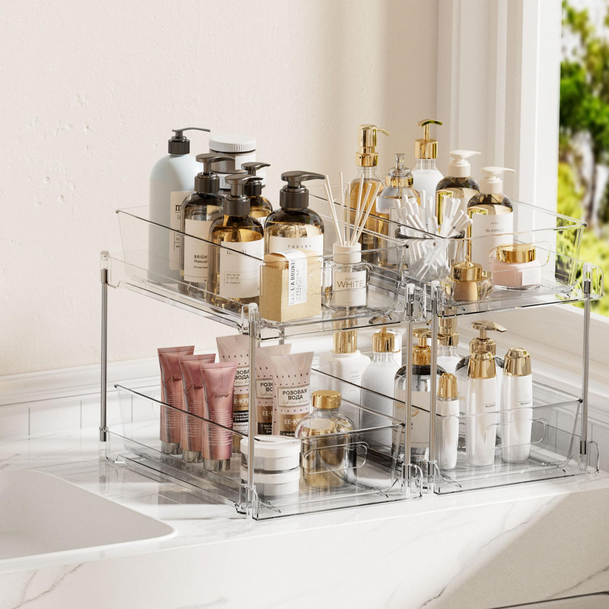 2-Tier Clear Bathroom Organizer – 2 Pack