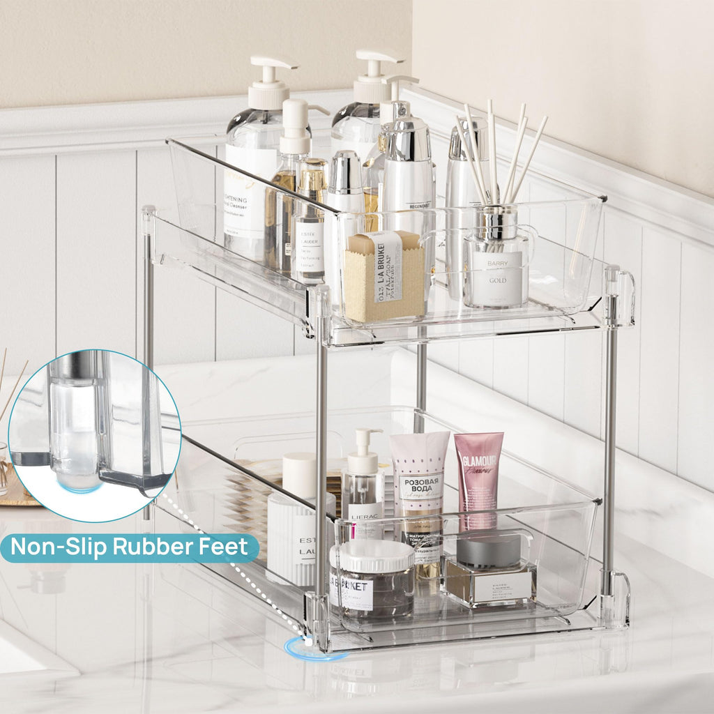 2-Tier Clear Bathroom Organizer – 2 Pack