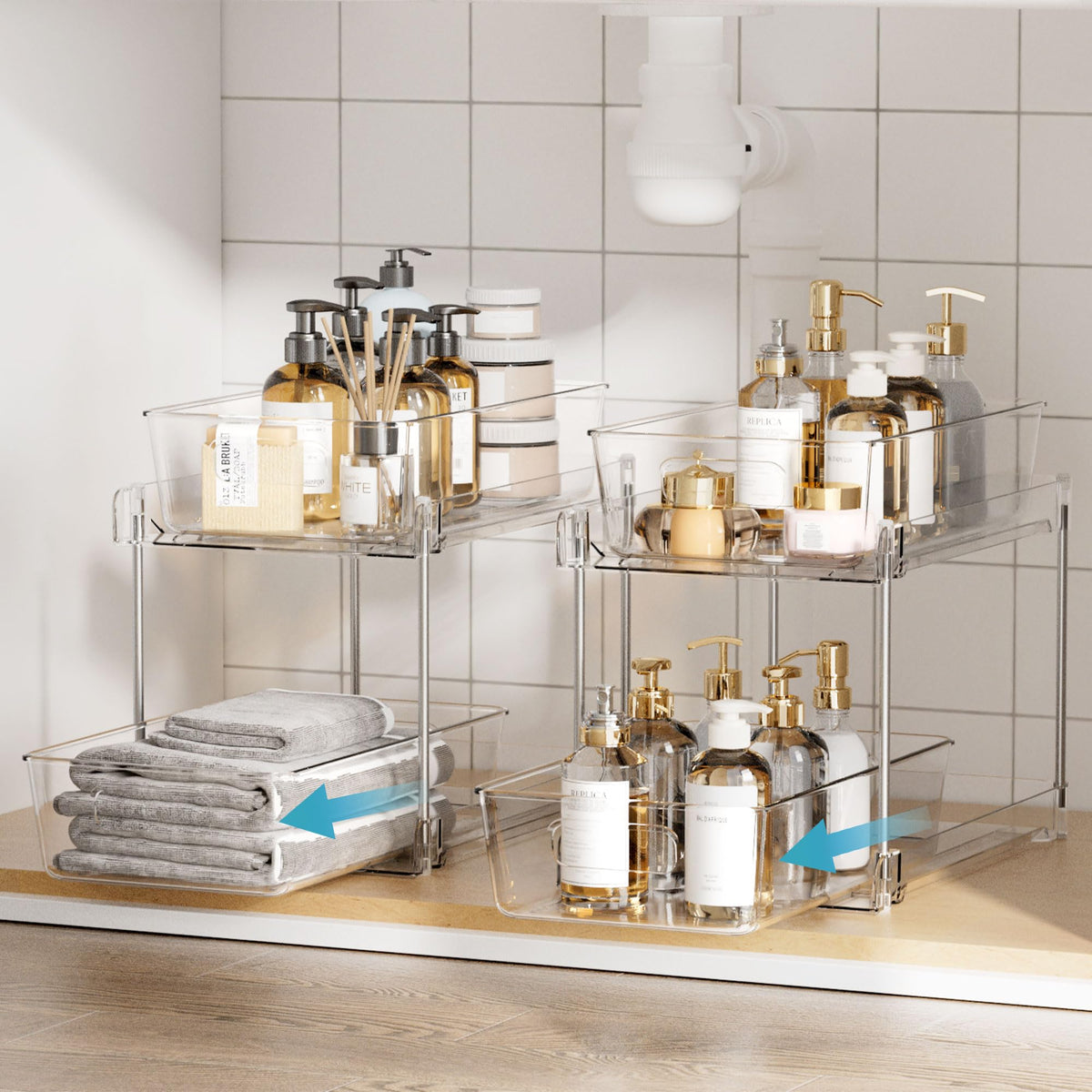 2-Tier Clear Bathroom Organizer – 2 Pack