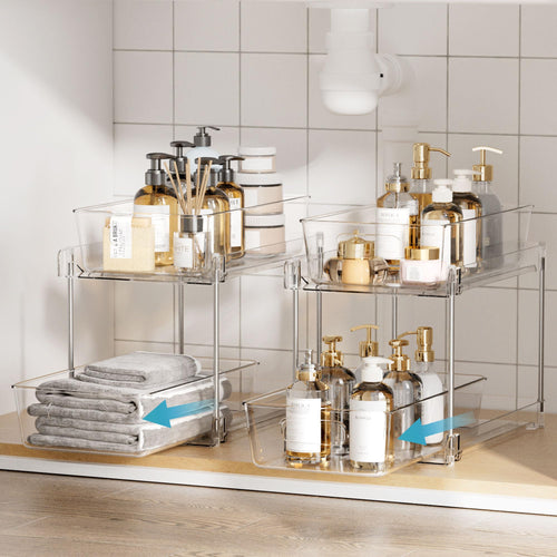2-Tier Clear Bathroom Organizer – 2 Pack