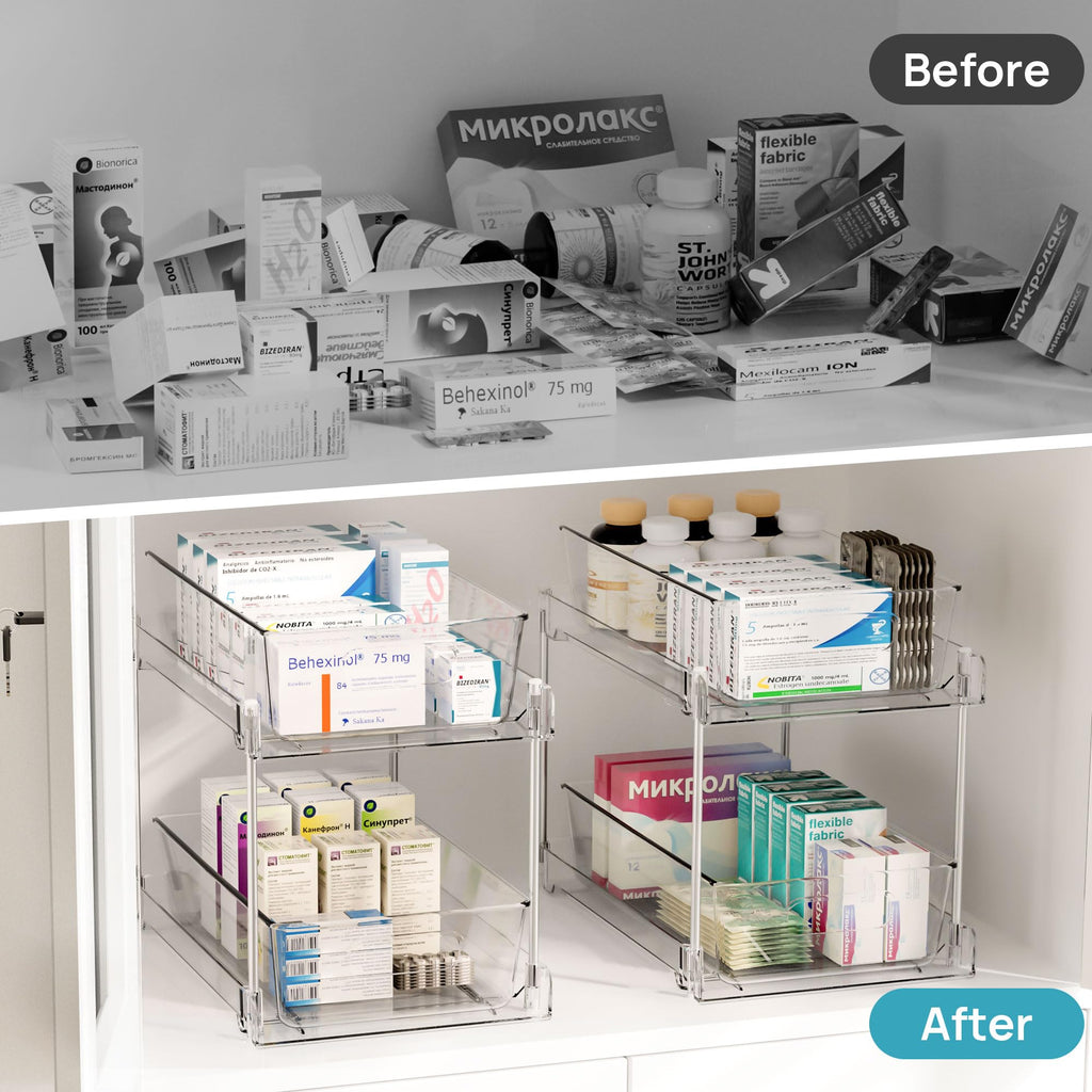 2-Tier Clear Bathroom Organizer – 2 Pack