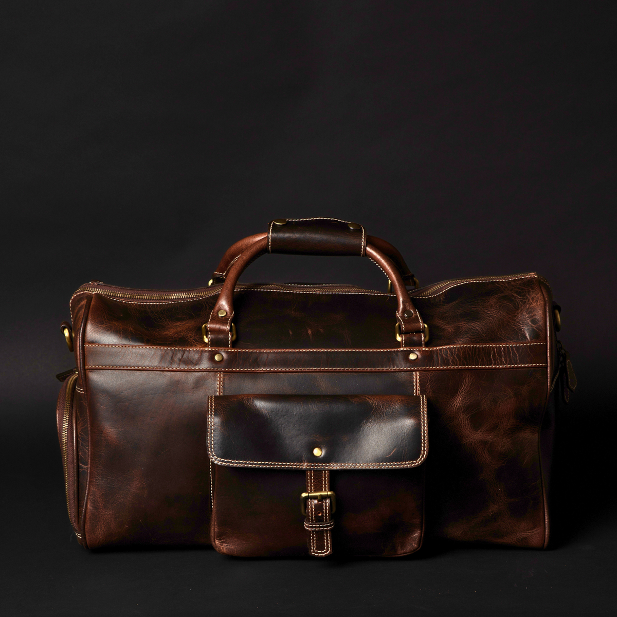 The Voyager Duffle - Brown Full-Grain Distressed Leather Duffle Bag