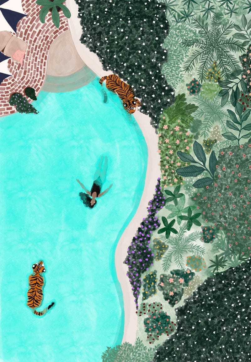 Swimming with Tigers Art Print