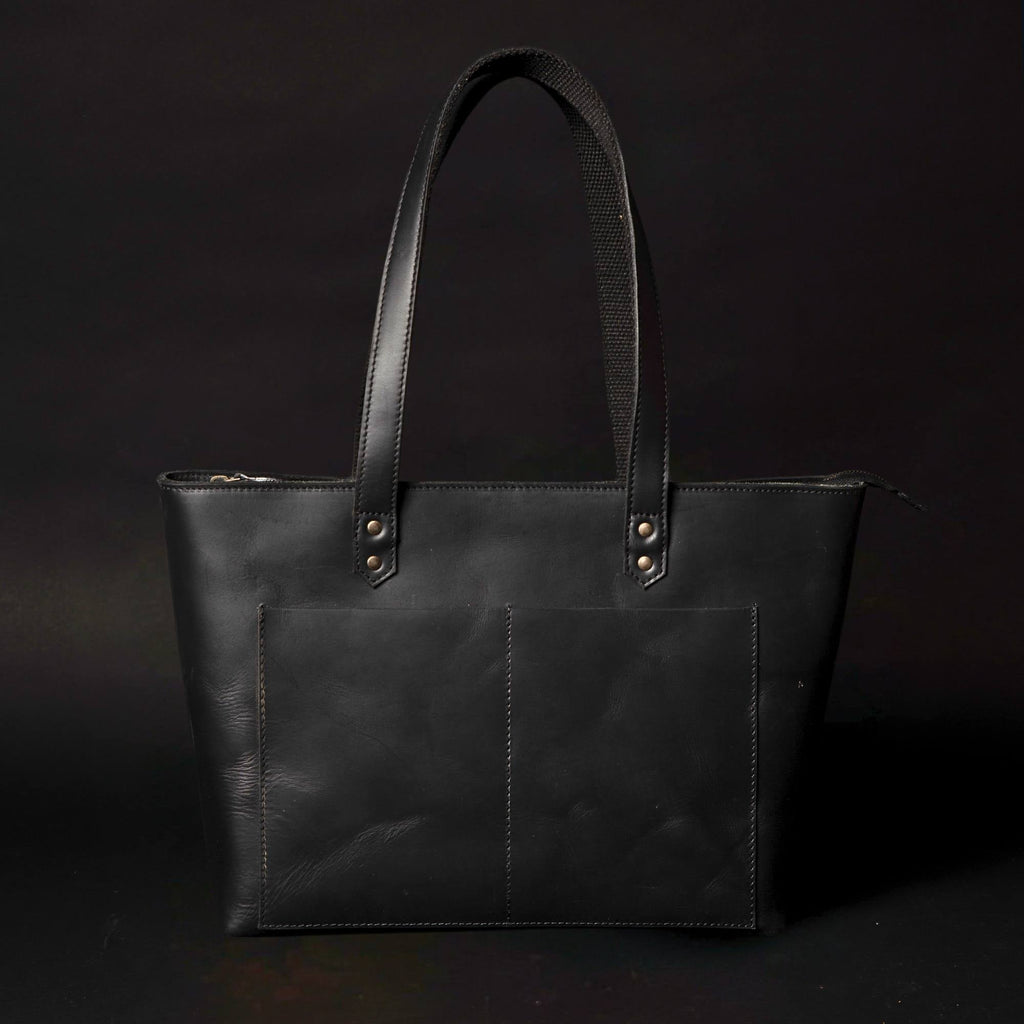 Classic Black Leather Tote Bag