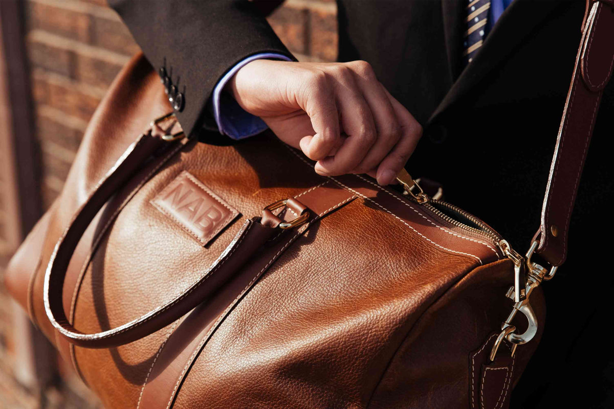 The Shield Duffle- Cognac Full-Grain Leather Duffle Bag Made in Canada
