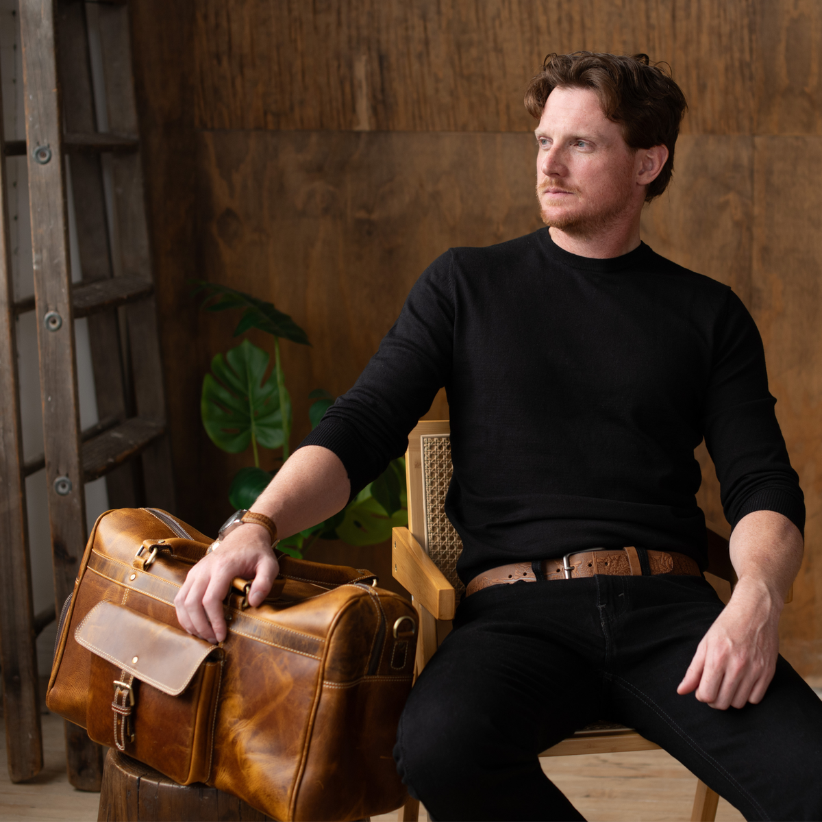 The Voyager Duffle - Cognac Full-Grain Distressed Leather Duffle Bag