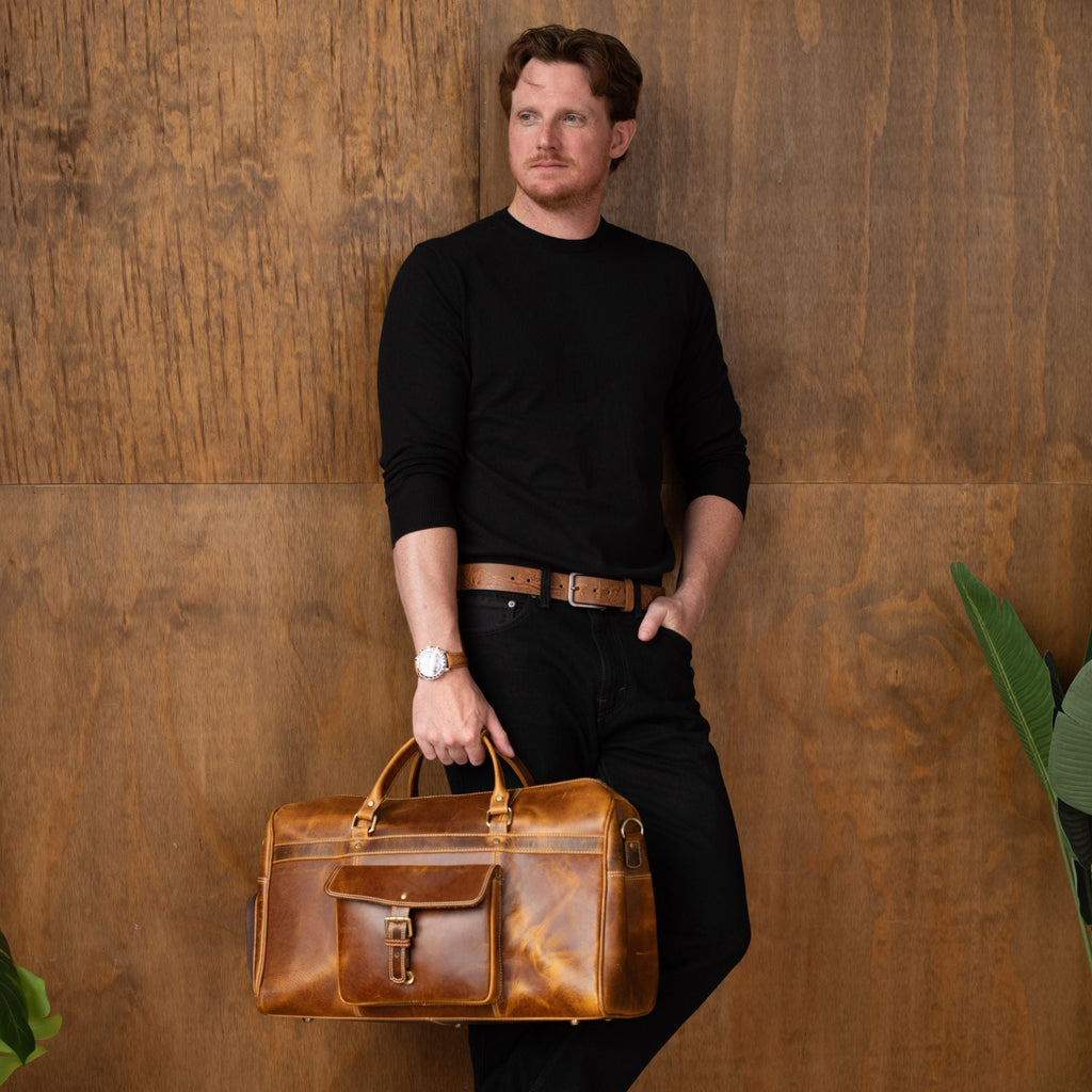 The Voyager Duffle - Cognac Full-Grain Distressed Leather Duffle Bag