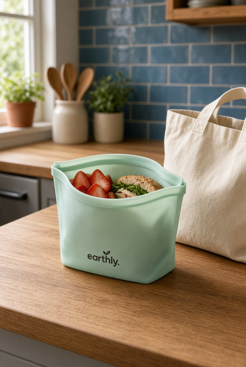 Reusable Silicone Bag packed for lunch